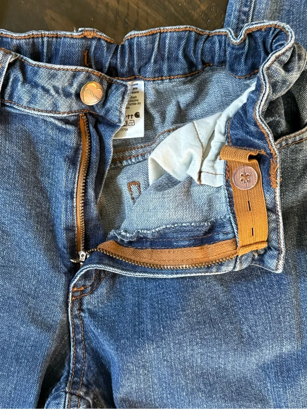 Carhartt Boys Blue Denim Jeans Adjustable Waist Size 14 Straight Leg